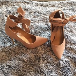 Tan ankle wrap heels